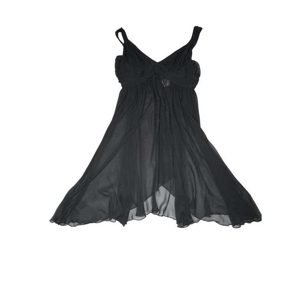 Victorias Secret Babydoll Nightgown Womens L Black Sheer Ruched V Neck